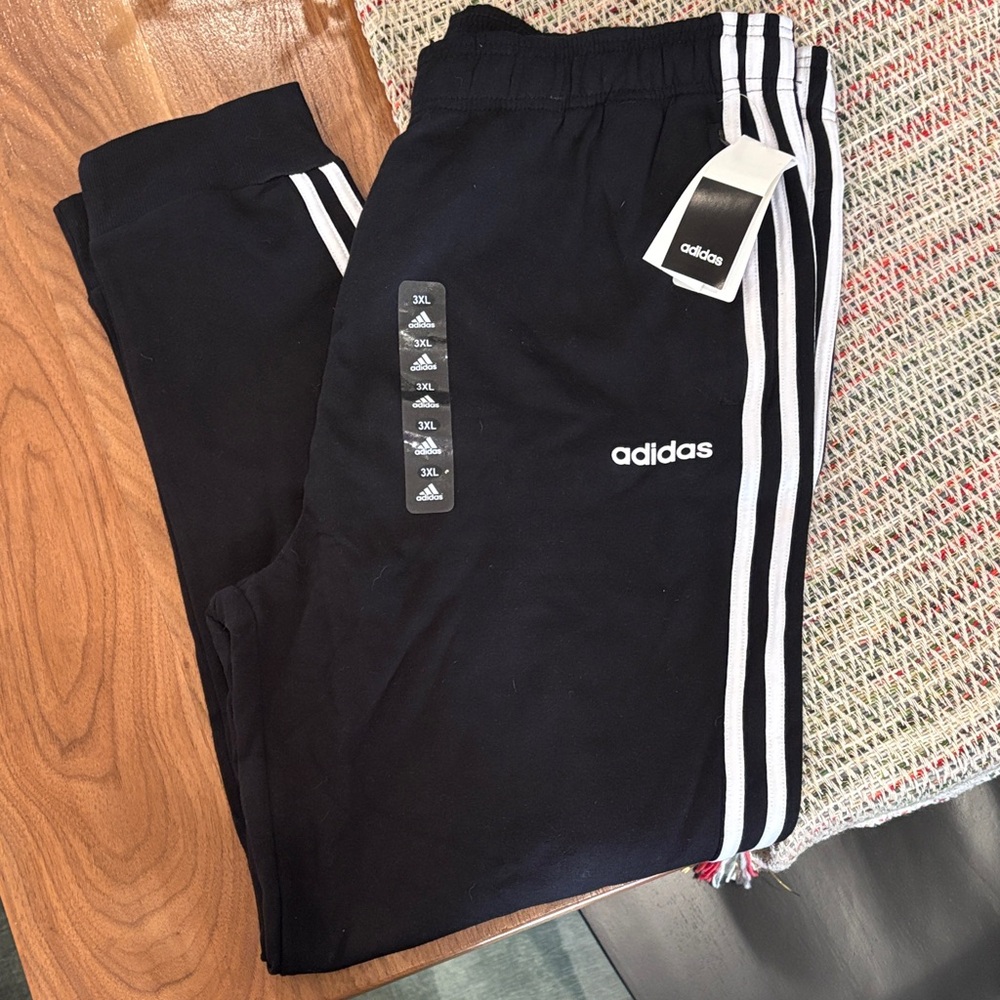 Adidas Men’s Black Joggers with White Stripes